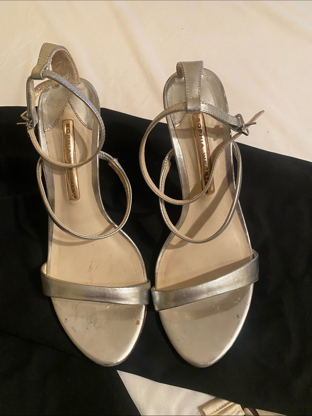 Sophia Webster Silver Metallic Strappy Ankle-Heel Sandals